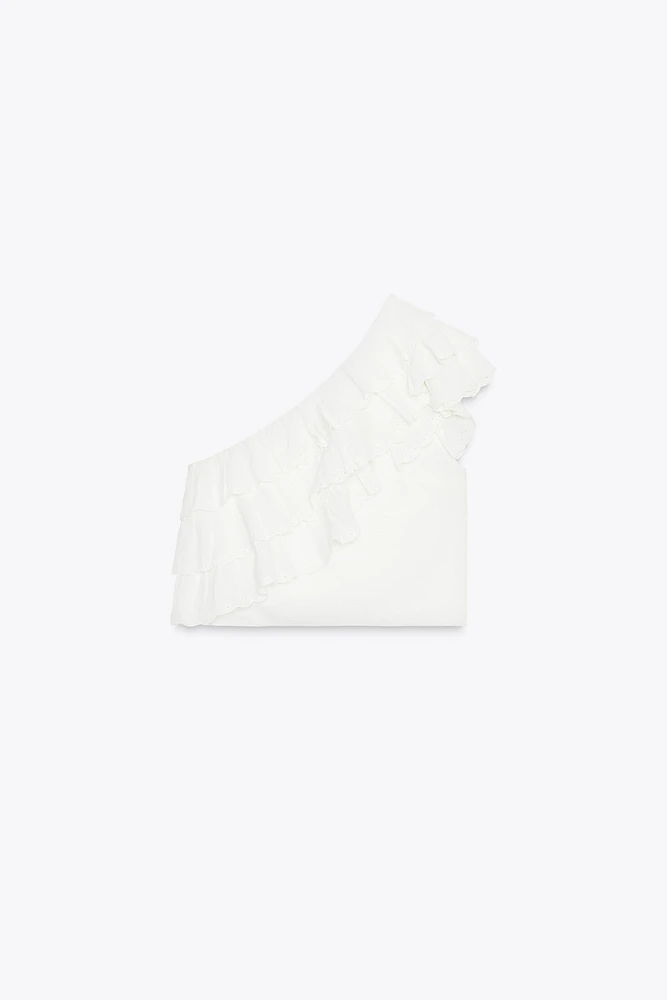 ASYMMETRIC RUFFLED GAUZE TOP