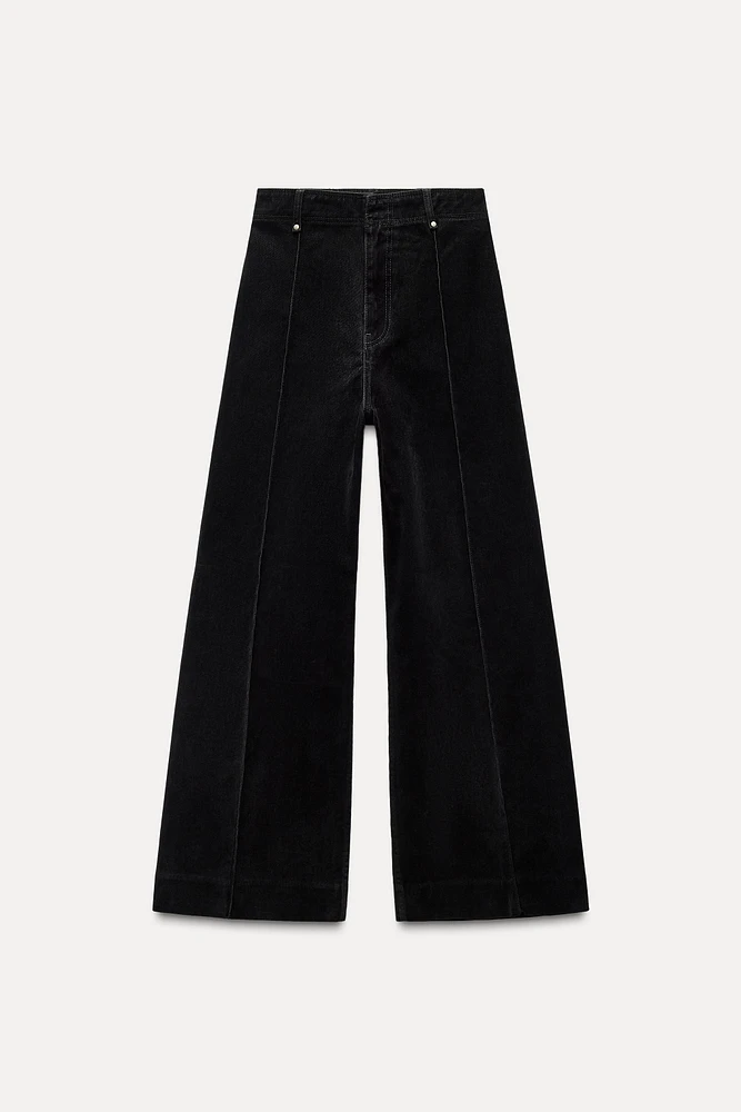 HIGH WAIST WIDE LEG FLOCKED JEANS ZW COLLECTION