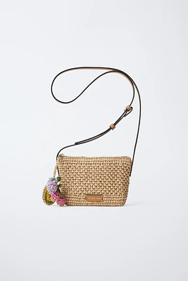 RAFFIA EFFECT CHARM CROSSBODY BAG