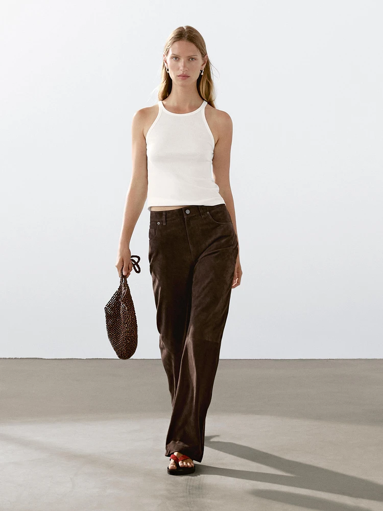 Pantalon en cuir finition daim