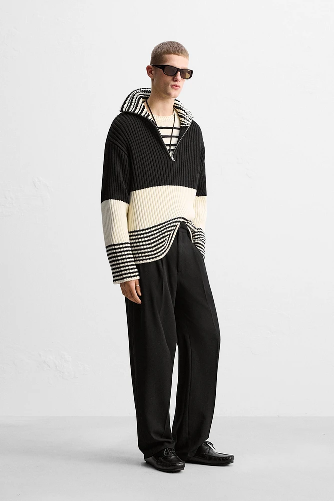 LIMITED EDITION STRIPED ZIP NECK SWEATER