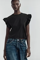 WASHED EFFECT RUFFLE T-SHIRT