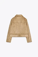 BRAIDED DETAIL FAUX SUEDE JACKET