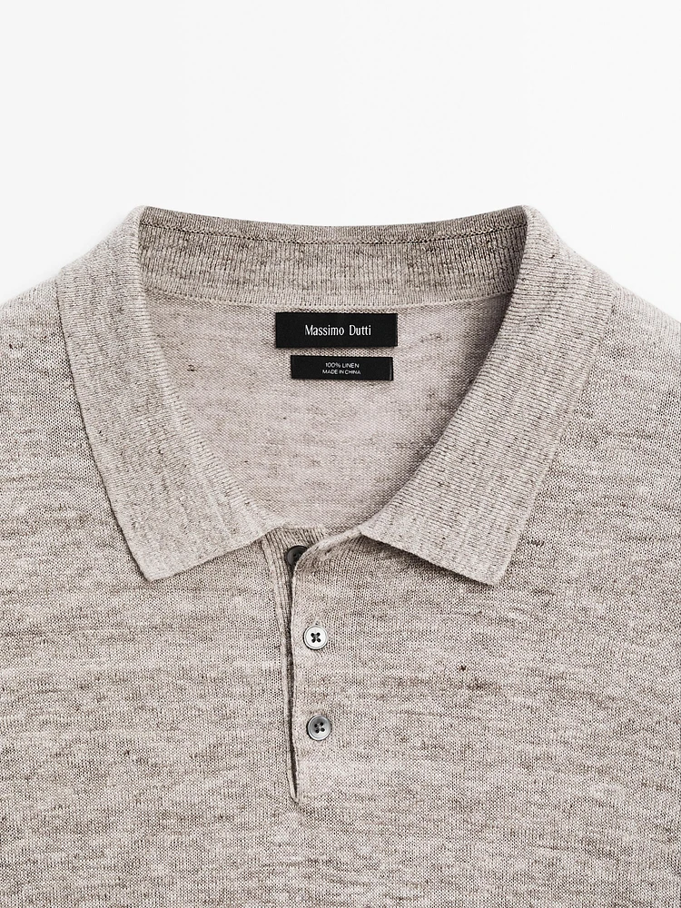 Melange linen knit polo shirt