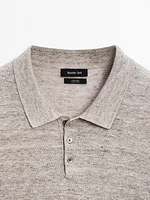 Melange linen knit polo shirt
