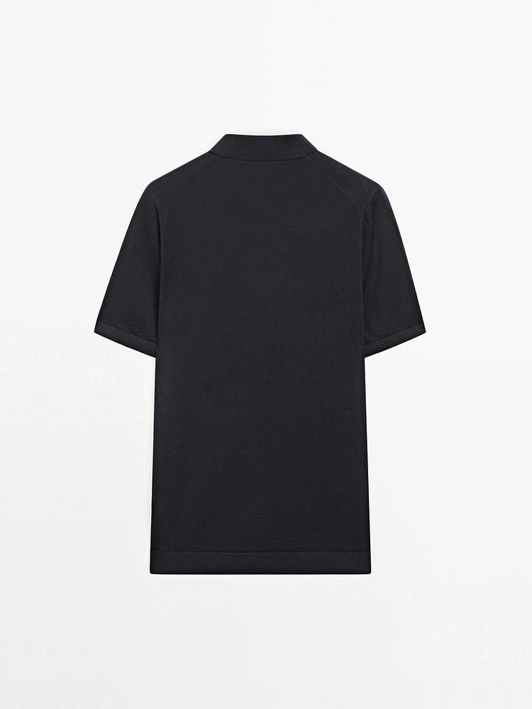 Polo en maille de laine mélangée à manches courtes