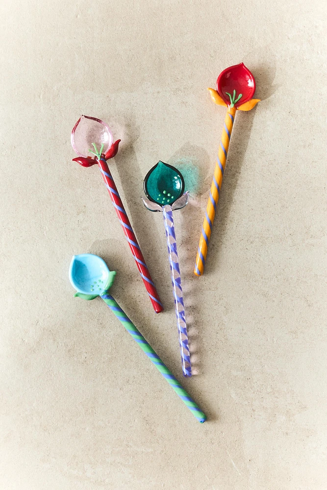 SET OF FLORAL GLASS DESSERT SPOONS (SET OF 4)