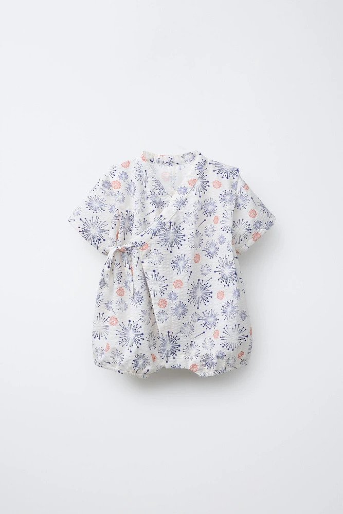1-9 MONTHS/ PRINTED KIMONO ROMPER