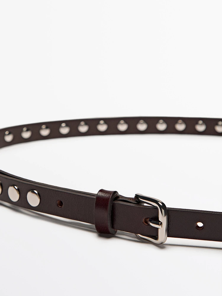 Thin nappa leather belt with studs