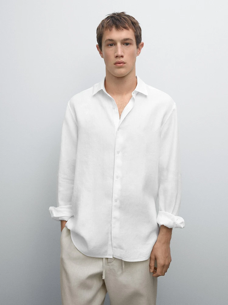 Chemise slim en lin mélangé