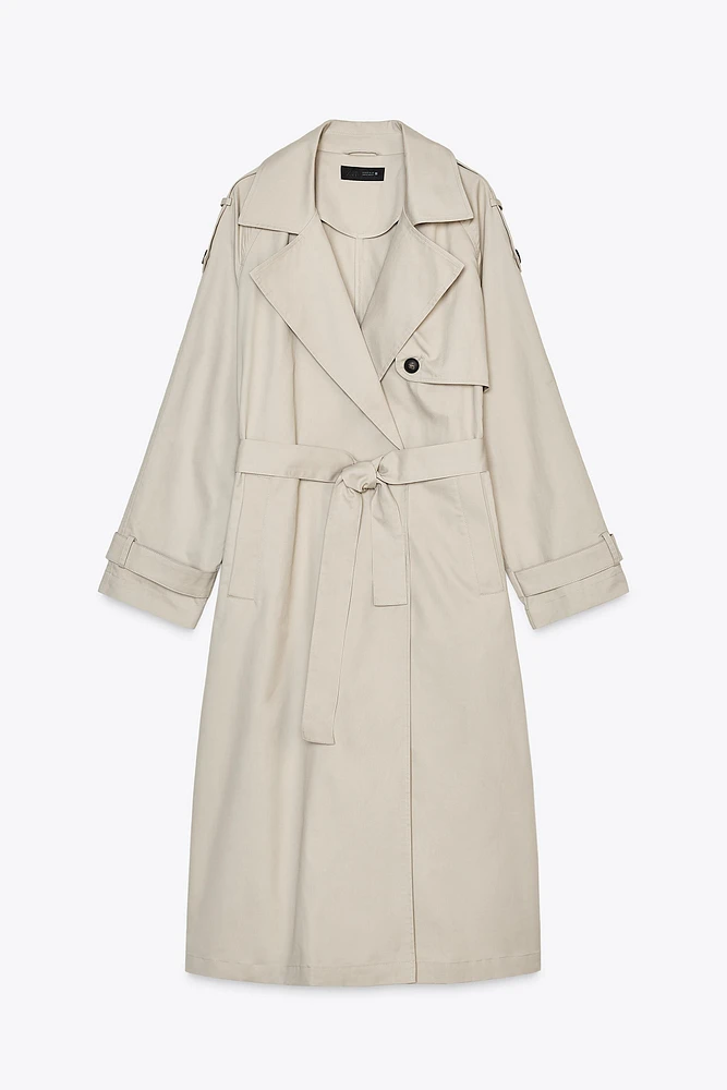 TRENCH LONG CROISÉ À CEINTURE