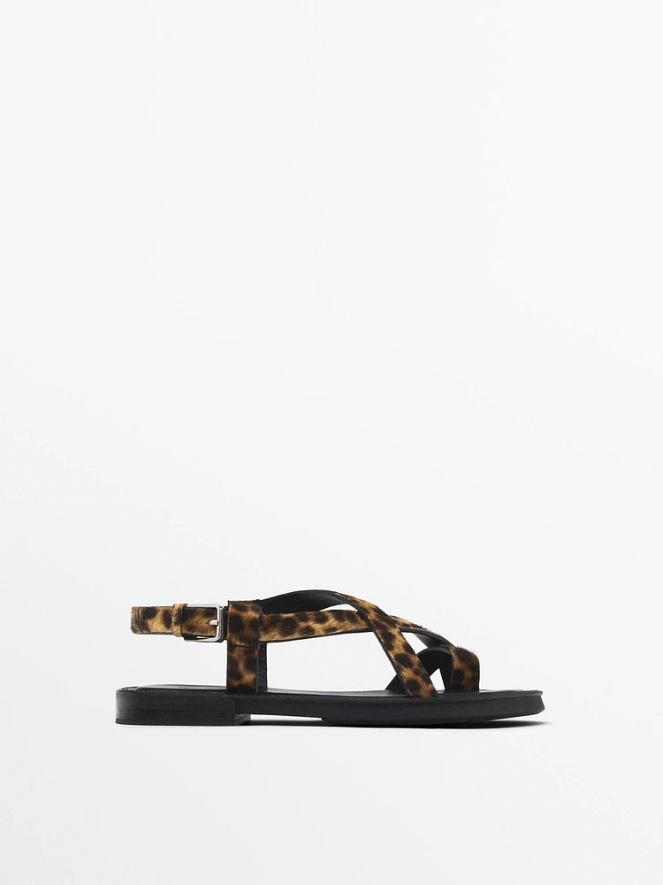 Animal print faux fur sandals