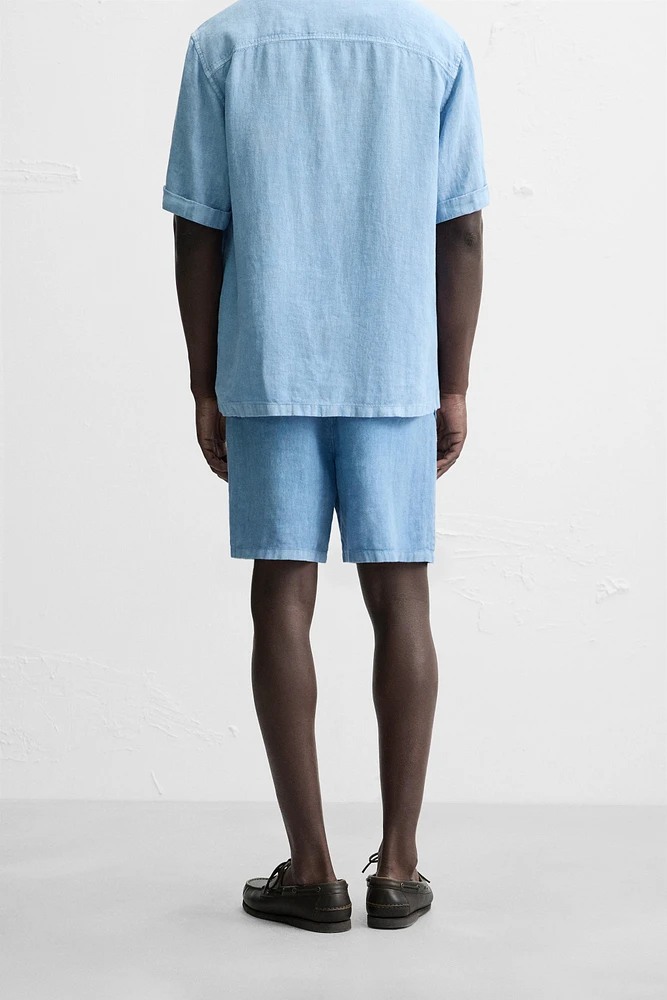 100% LINEN WASHED BERMUDA SHORTS