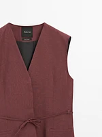 Veste longue sans manches rubans 100 % lin