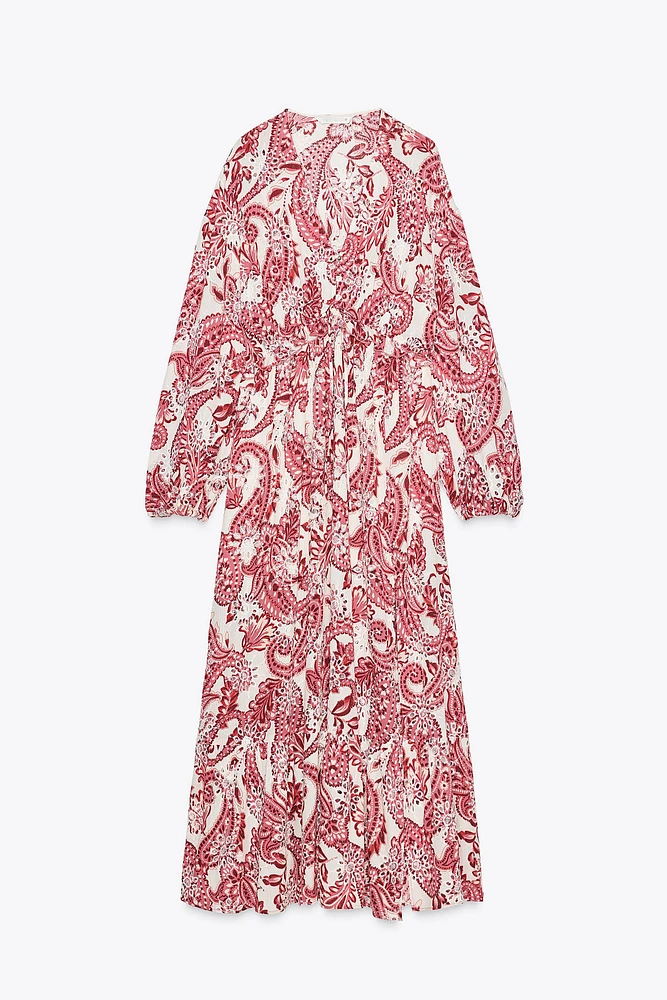 PRINTED MIDI DRESS WITH EMBROIDERED EYELETS