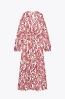 PRINTED MIDI DRESS WITH EMBROIDERED EYELETS