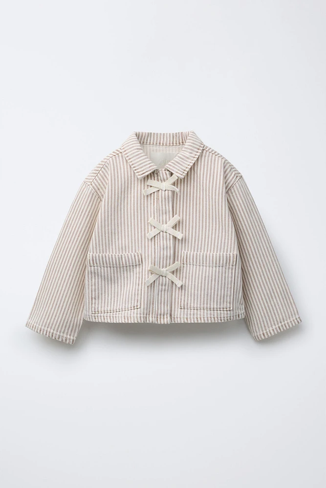 STRIPED TWILL JACKET WITH BOWS