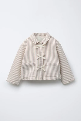STRIPED TWILL JACKET WITH BOWS