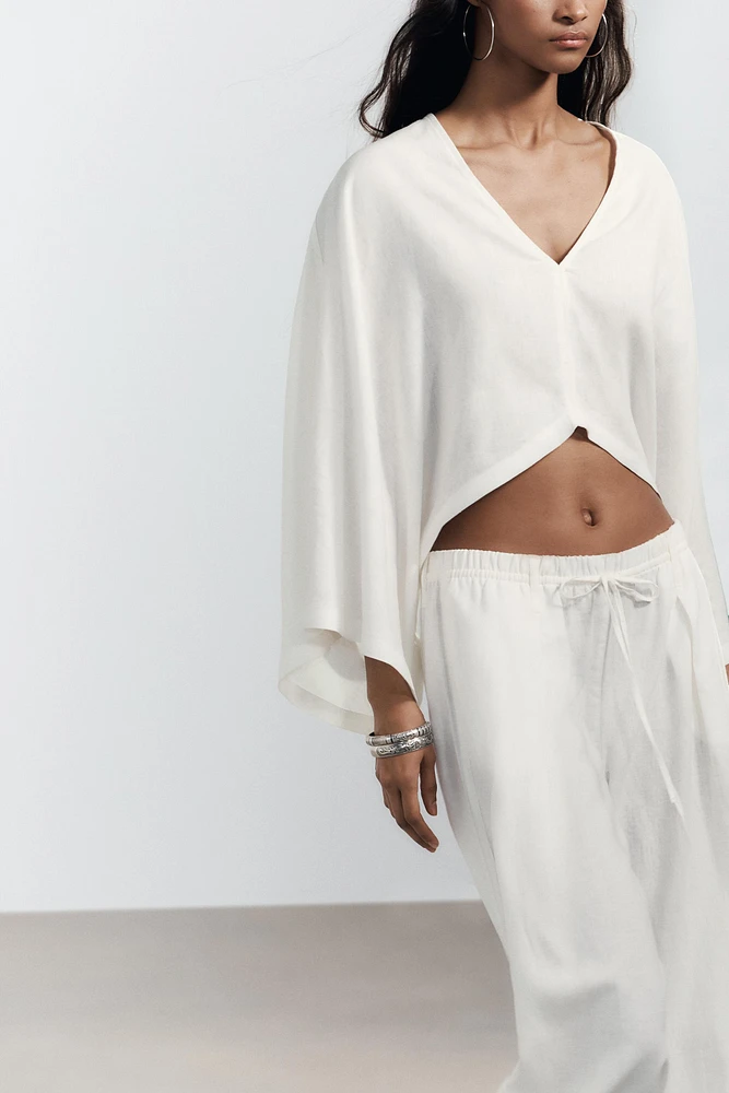 ASYMMETRIC LINEN KIMONO CAPE
