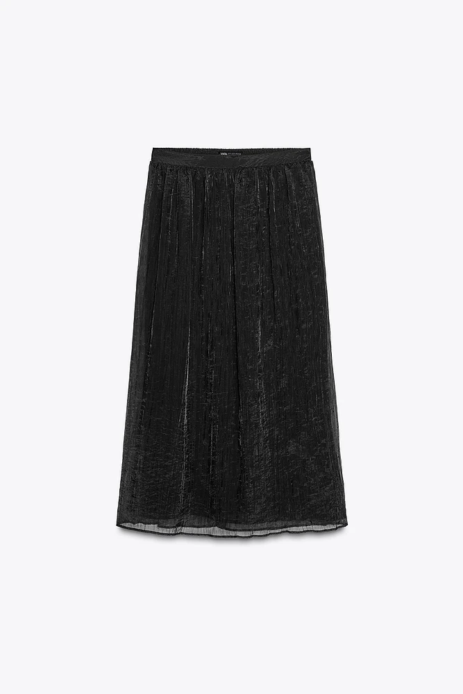 WRINKLED EFFECT MIDI SKIRT