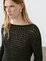 Pull en maille ajourée de coton mélang