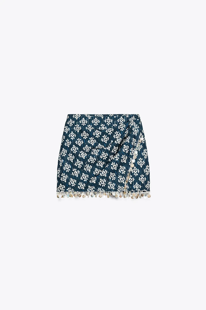 BEADED PRINTED SKORT
