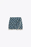 BEADED PRINTED SKORT
