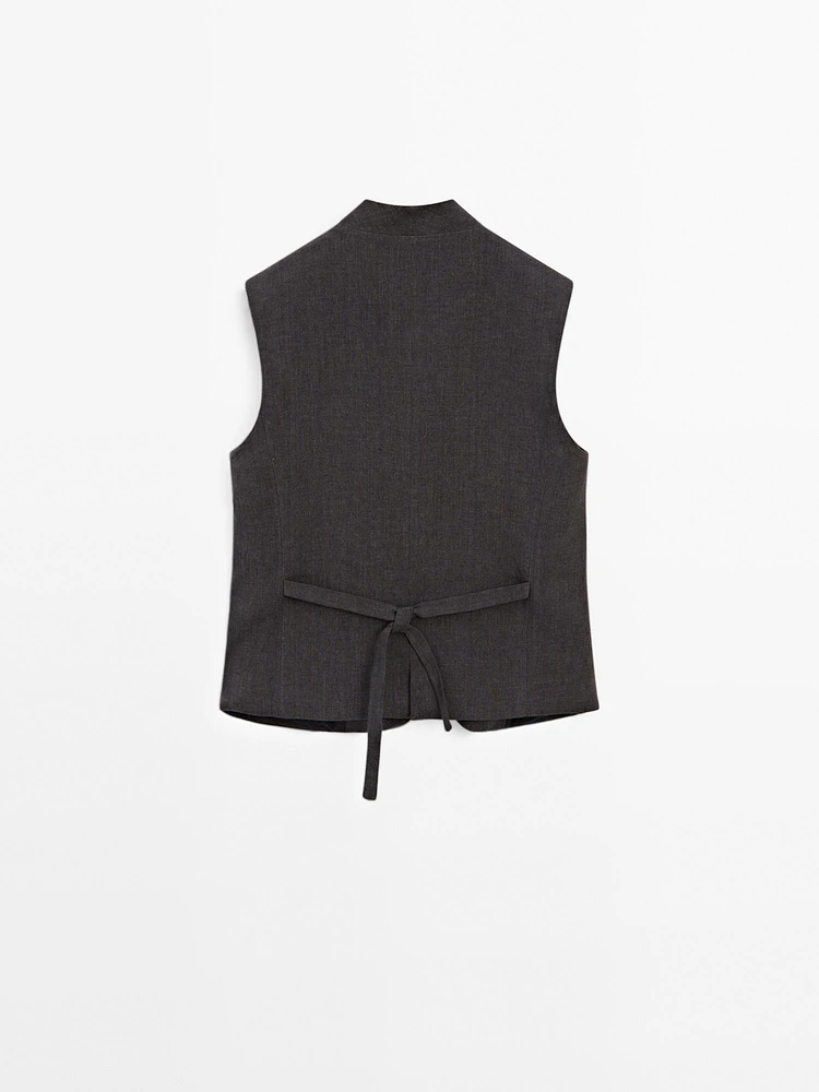Veste sans manches col roulé 100 % lin