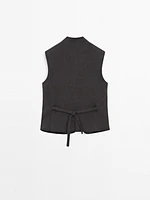 Veste sans manches col roulé 100 % lin