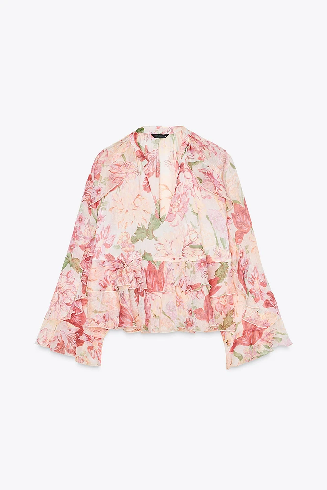 PRINTED RUFFLE SHIRT