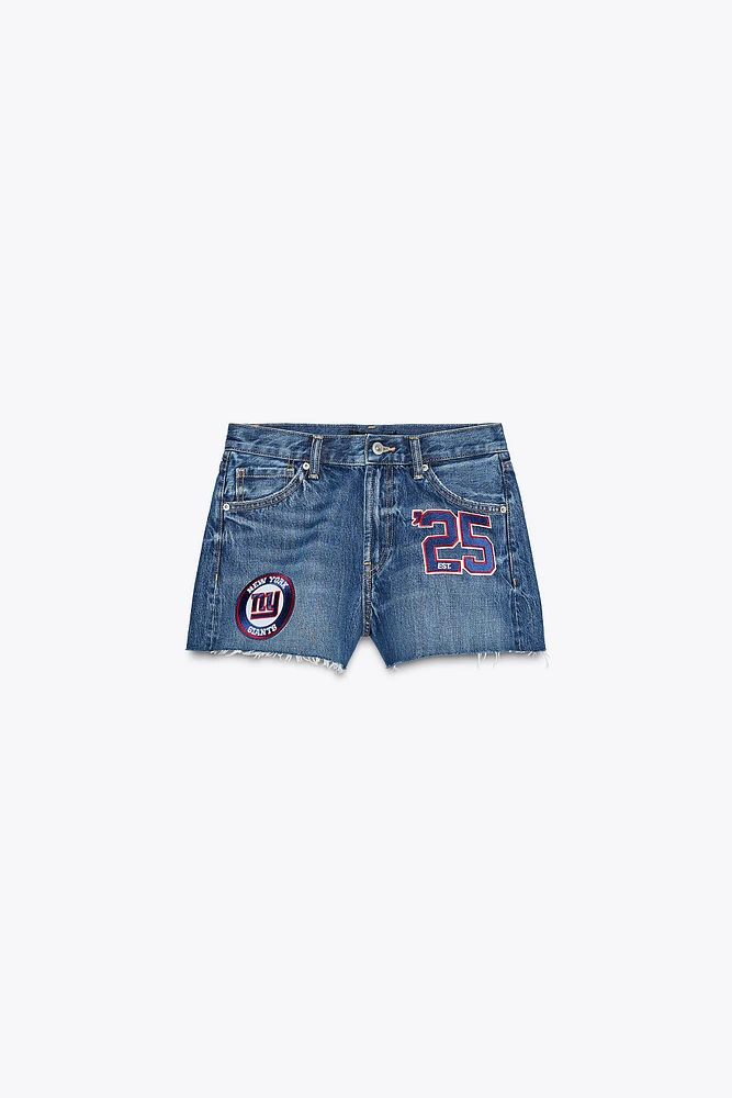 TRF NFL GIANTS HIGH-WAISTED DENIM SHORTS