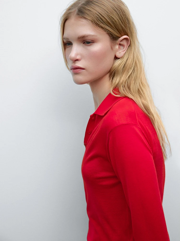 100% wool polo collar sweater with buttons
