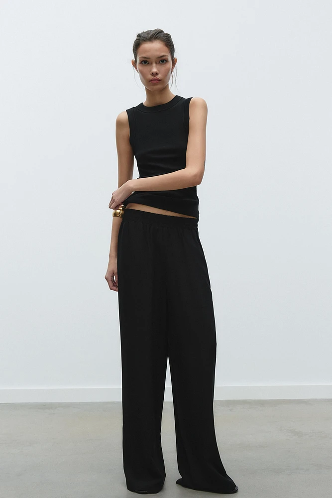 ELASTIC WAIST WIDE LEG PANTS