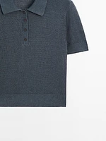 Linen blend cutwork polo sweater