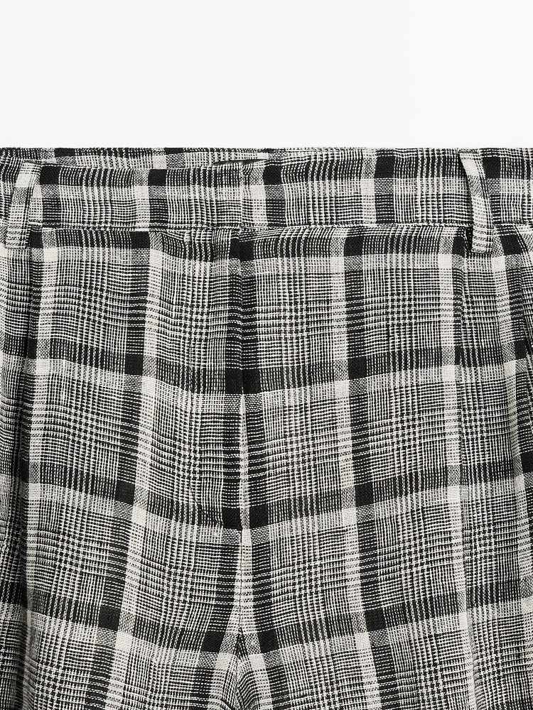 Pantalon palazzo à carreaux 100 % lin