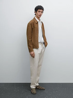 Cotton blend tapered fit denim trousers