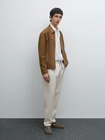 Cotton blend tapered fit denim trousers