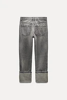 TRF STOVE PIPE FOLDED JEANS WITH A HIGH WAIST