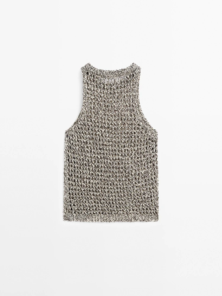 Top ajouré à encolure américaine en coton mélangé
