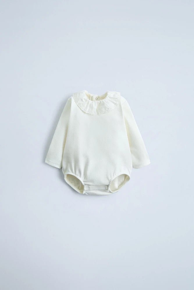 COMBINATION PLUSH BODYSUIT WITH PETER PAN COLLAR