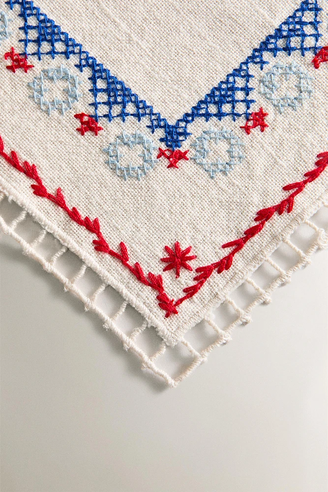 LOT SERVIETTES DE TABLE COTON BRODERIES POINT DE CROIX (LOT DE 2)