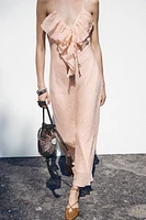 RUFFLED MIDI SLIP DRESS