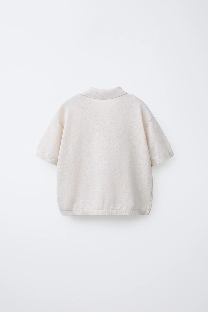 LINEN COTTON KNIT POLO SHIRT
