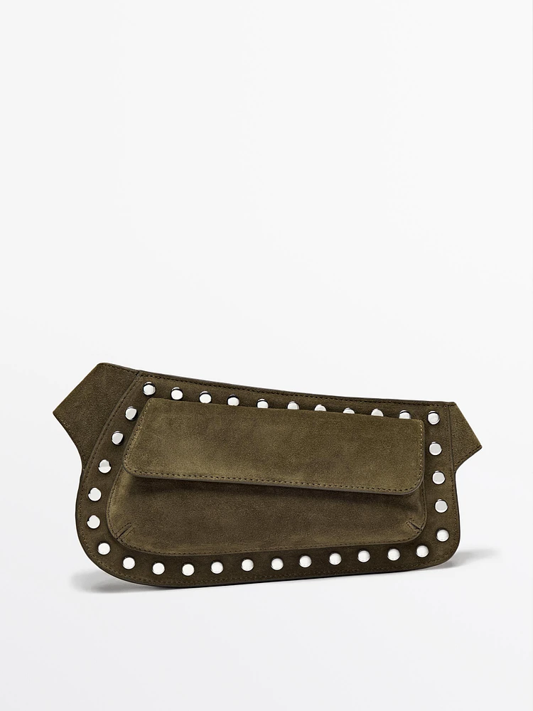 Split suede belt bag with studs