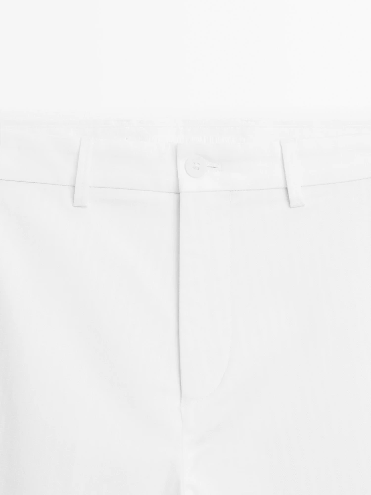Straight-leg cotton blend trousers