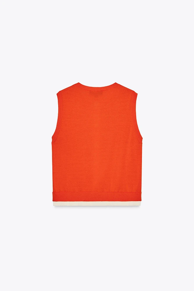 TOP GILET EN MAILLE COLOR BLOCK