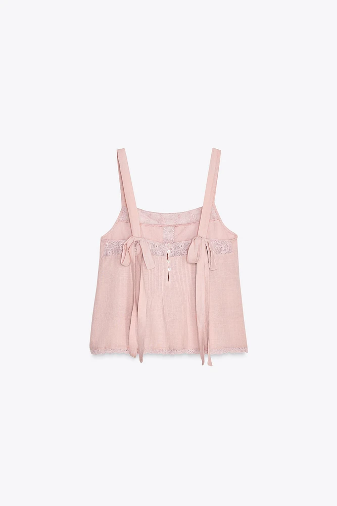EMBROIDERED STRAPPY CHIFFON TOP