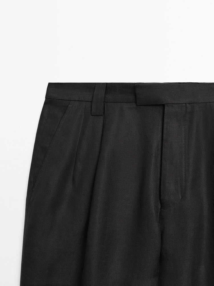 100% linen double dart trousers
