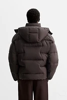 WATER REPELLENT 100% DOWN FEATHER HOODED PUFFER JACKET