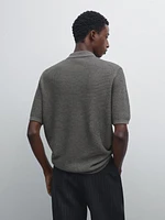 Polo en maille texturée et lin